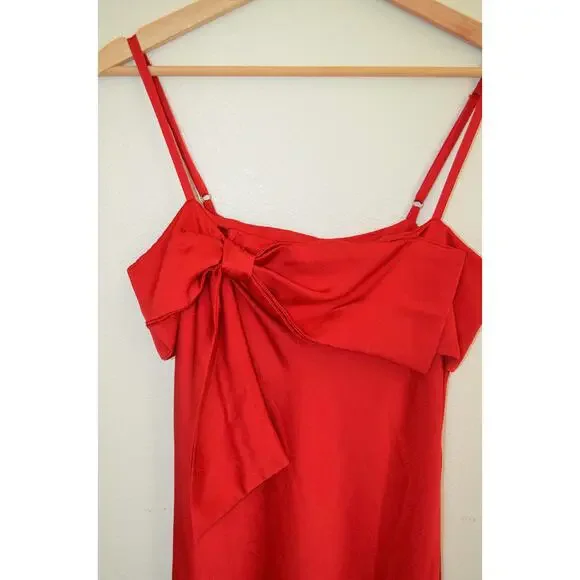 Anthropologie Hutch Satin Bow Front Slip Midi Dress In Red Size S - Picture 4 of 7
